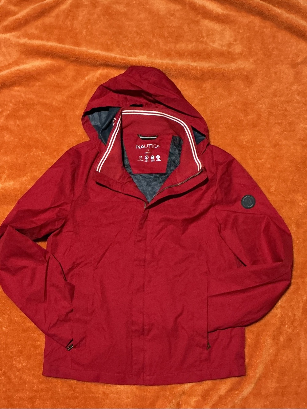 Nautica Men's Red Hooded Raincoat
